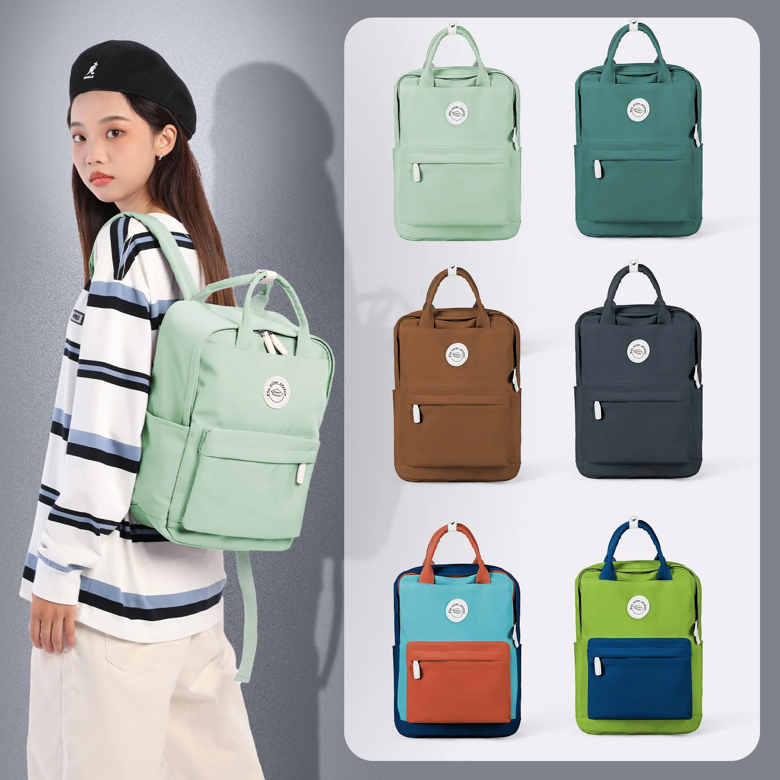 Junior high school schoolbag female new Korean college style backpack High school students commuting backpack multi-color