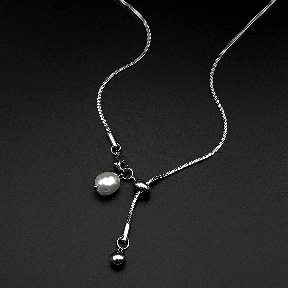 Verstellbare Schlangenkette, Y-Drop-Halskette für Damen und Herren, Street Hiphop, Herzperle, Edelstahl, Y2K-Kette, Schmuckzubehör – Detail 4
