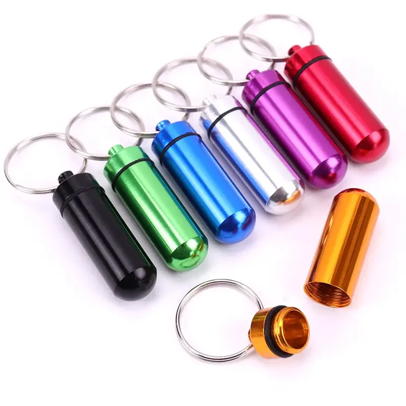 Portable Mini Travel Pill Medicine Box Case Waterproof Container Keychain Capsule Bottle Key Ring Chain First Aid Medicine Box