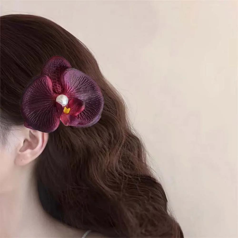 

Sweet Orchid Flower Hairpin Thai Style Bohemian Style Butterfly Orchid Hair Clip Cloth Pearl Women Side Clip Seaside