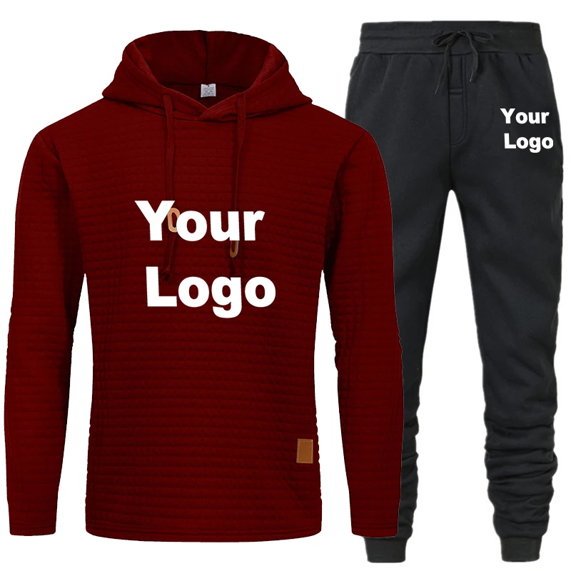Men's Custom Logo Hoodies Slim Hooded Set Mens Pullover Male Casual Sportswear Streetwear Clothing