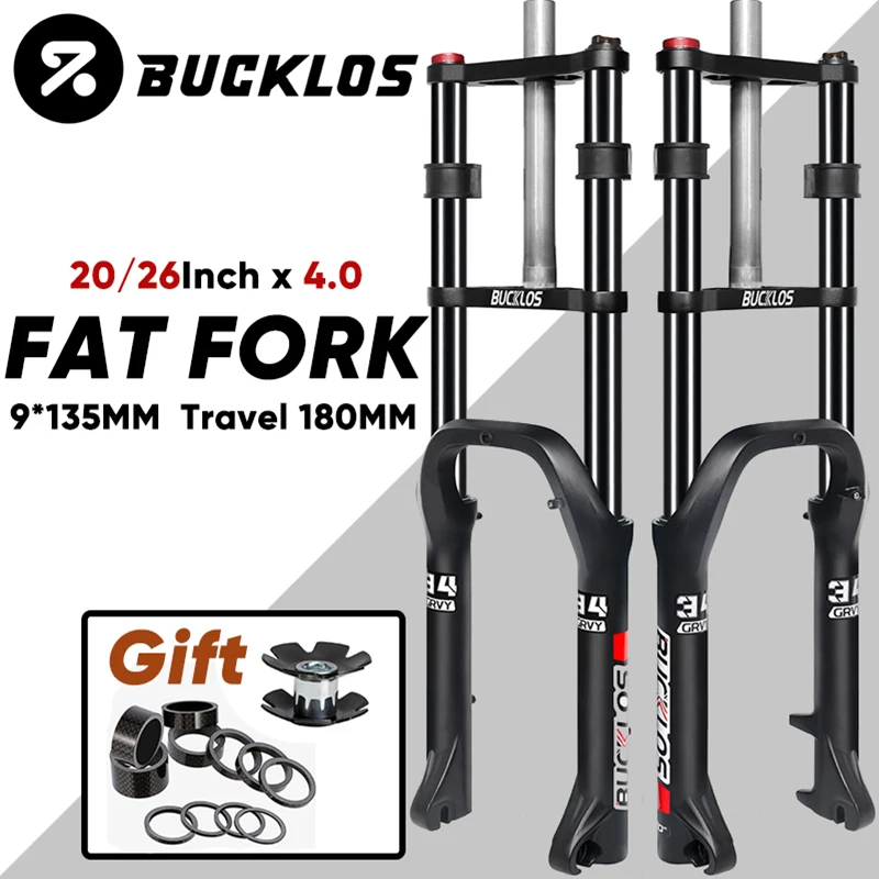 

BUCKLOS 20/26inch 4.0 Fat Tire Bike Suspension Fork 180mm Travel 9*135mm E-Bike Oil Spring Fork Double Crown Snow Bike Coil Fork