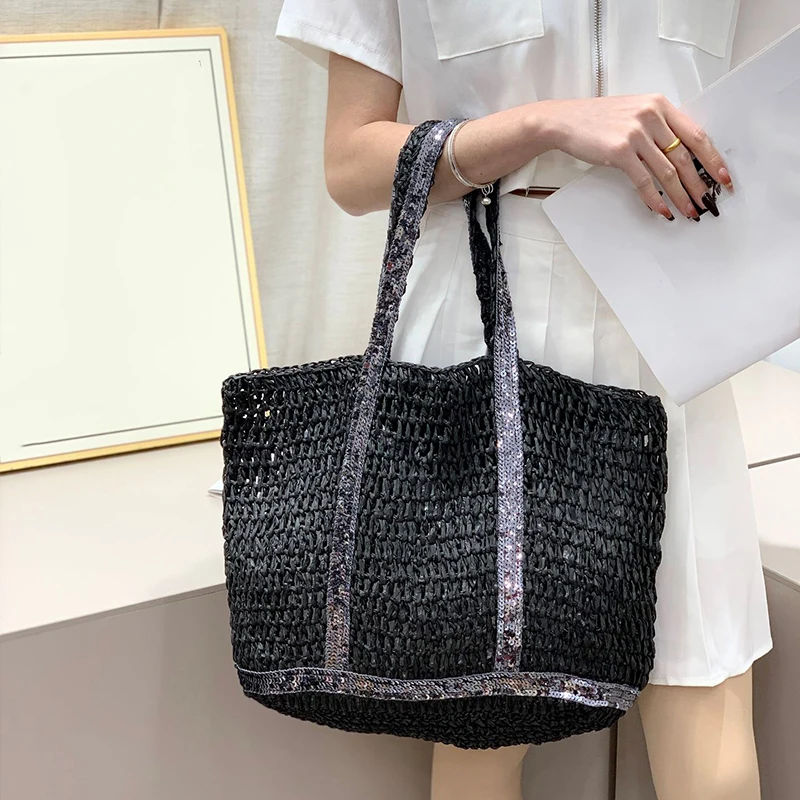 Summer Straw Shoulder Bags for Women Woven Seaside Beach Vacation Shopping Bags Casual Female Shoulder Handbags Totes