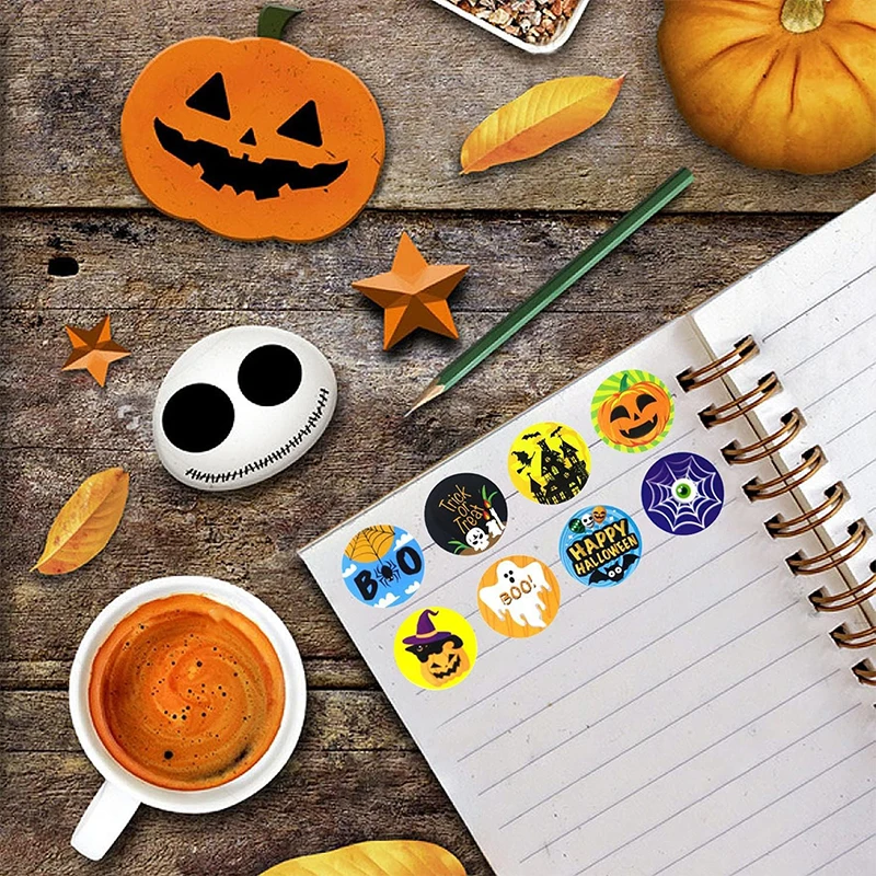 500pcs Halloween Pumpkin Sticker Candy Cookie Bag Sealing Label Happy Halloween Party Gift Packing Decor Sticker