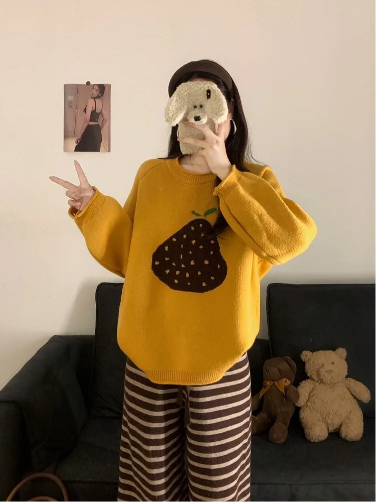 

plus Size Fashionable Long Sleeve Knitted Sweater Women's Loose Casual Overhead Autumn Winter New Style Slimming Top