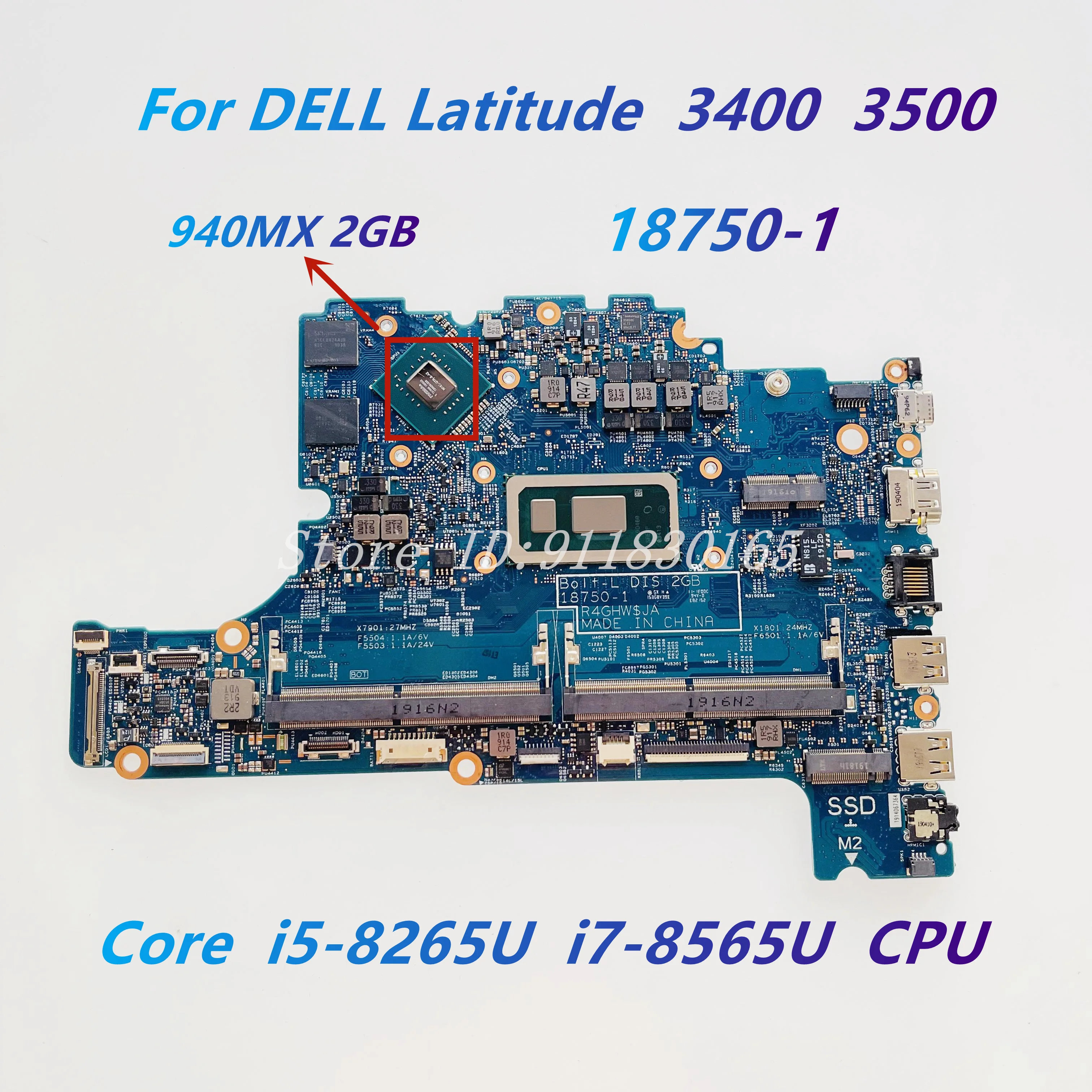 18750-1 For DELL Latitude 3400 3500 Laptop Motherboard With i5-8265U i7-8565U CPU 940MX 2G GPU CN-0KVN26 Mainboard 100% Work