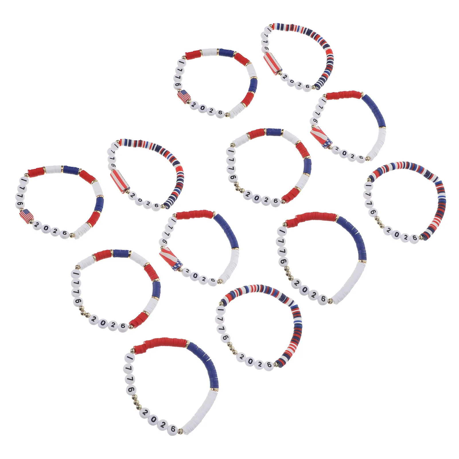 24Pcs Usa Flag Bracelet For Party Favors Matching Bracelets For Couples Patriotic Polymer Clay Bead Set Elastic