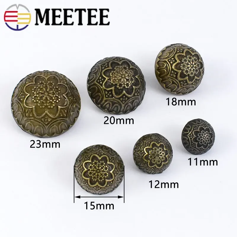 20 pz Meetee 12-23mm Metallo Bronzo Intagliato Retro Bottoni Fungo per Camicia Giacca Cappotto Cucito Abbigliamento Scrapbook Accessori D2-6