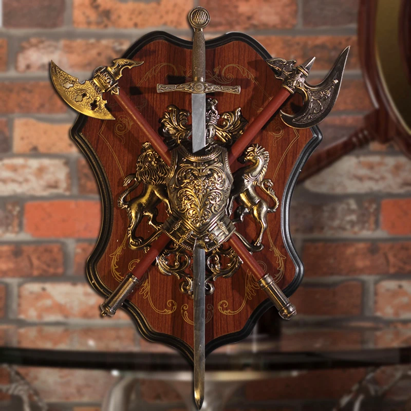 Medieval Wall Decorations Ancient Roman Sparta Shield Sword Wall Stickers Shield with Armor Ornament Crafts KTV Bar Wall Hanging