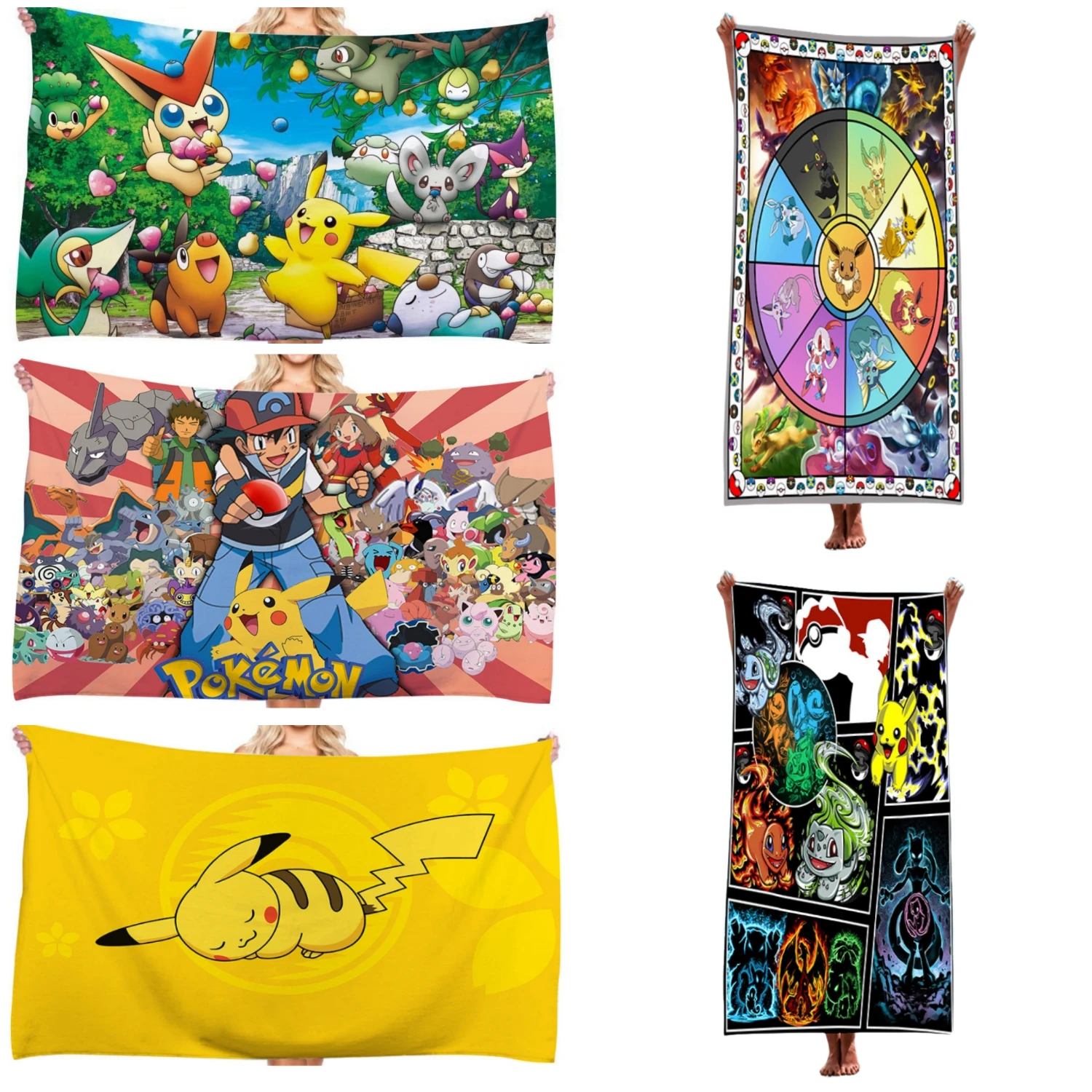 Pokemon Beach Towel Bath Towel Towel Towel Non-stick Beach Cartoon Cloth Pikachu Beach Mat Cloth A Must-have for A Summer Outing