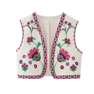 Zevity-Casaco-Frauenhandloser Blumensticke von kurzer Weste, lässige Frau, Weste, nationale Stil, Position, CT4110 6 Hauptverkäufe Zevity Casacos - №2