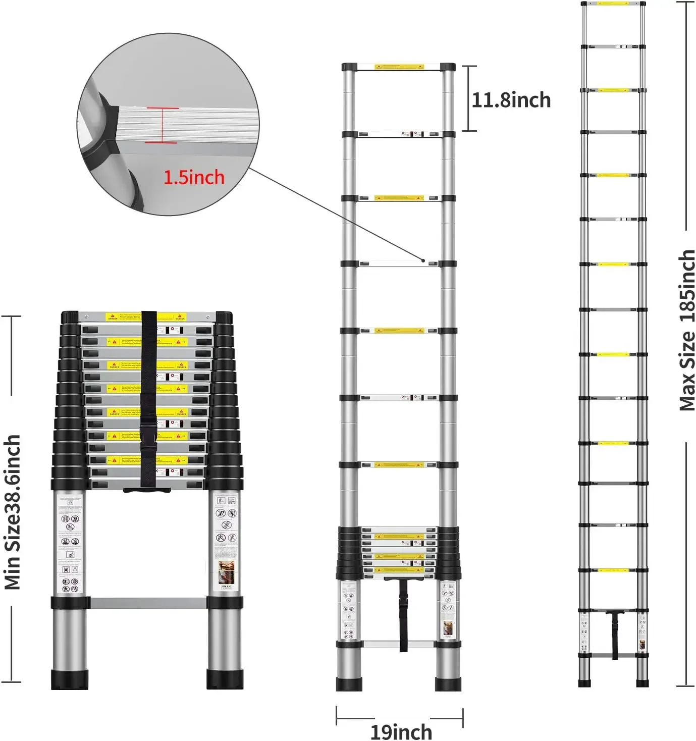 Telescoping Extension Ladder , Aluminum Telescopic Ladders with Carry Bag for Outdoor Indoor Use