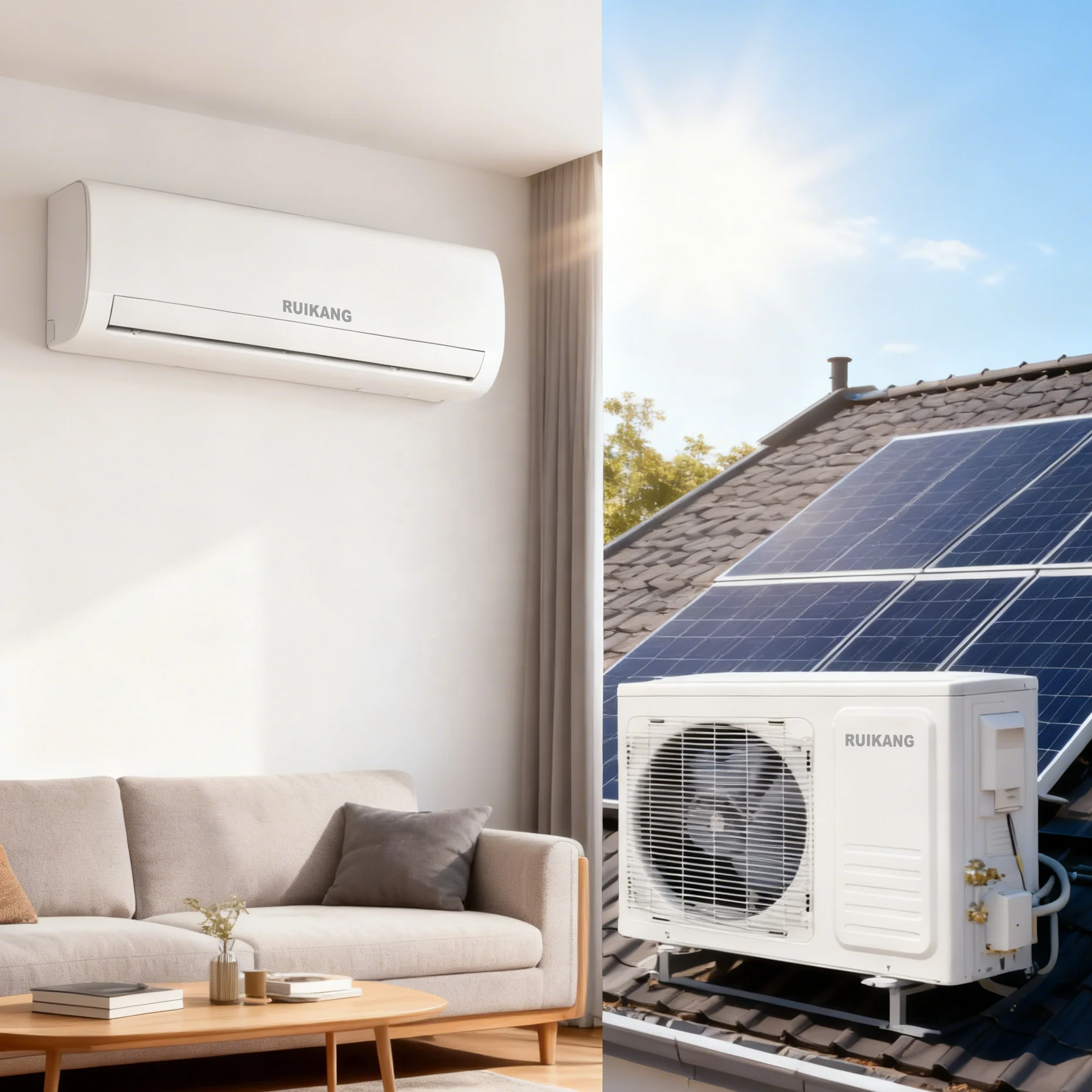 Solar Energy Absorption 1 Ton Quiet Operation 1.5HP 110V Household Wall Split Solar Hybrid Air Conditioner 12000BTU