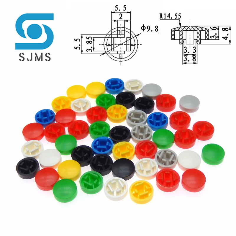 50PCS A25 Round Plastic Push Button Switch Cap 10MM Size 4.8*9.8mm For B3F-4055 12*12*7.3 Tact Tactile Button Switches Caps Hat