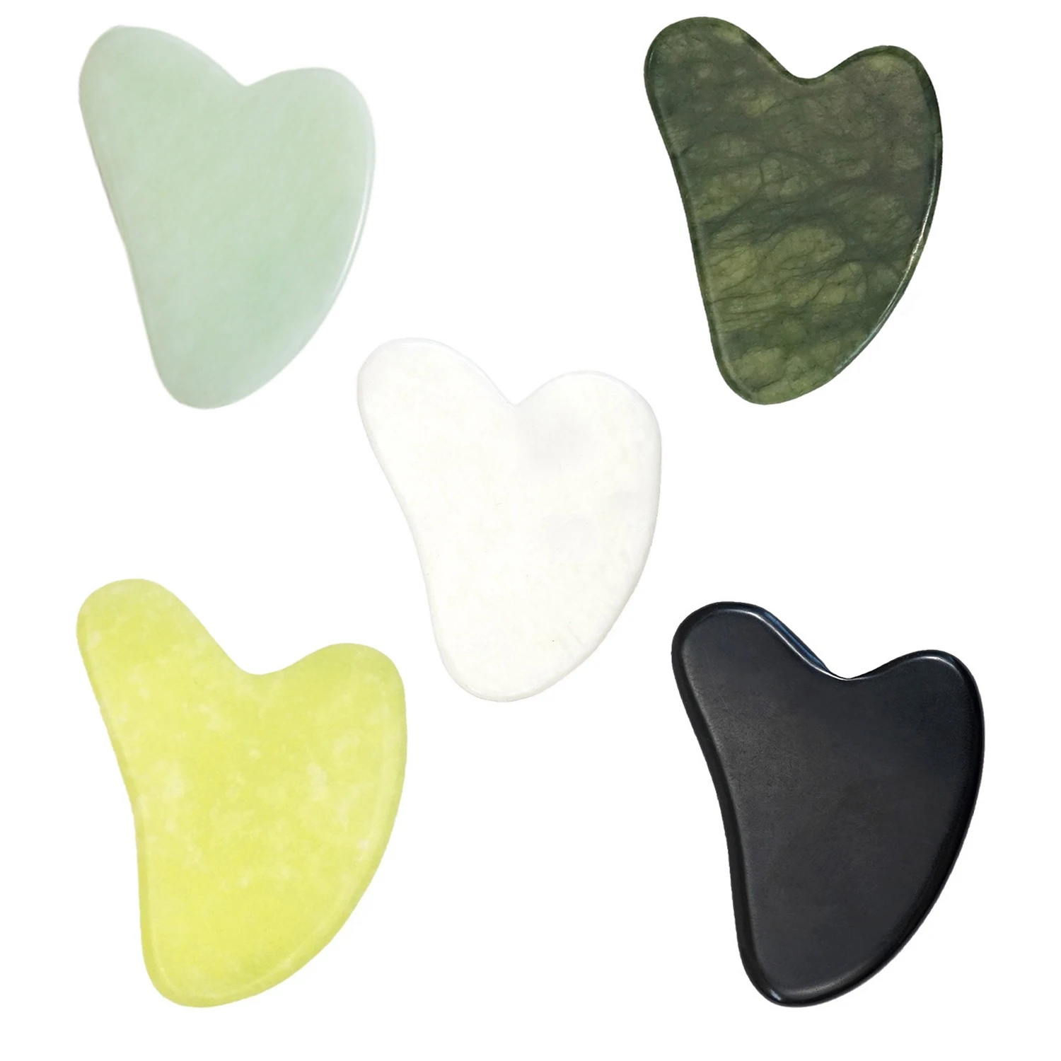 5-Colors Set Heart-Shaped Jade Gua Sha Scraping Board Facial Massage Tool - Black White Green Blue - Scraping Massager