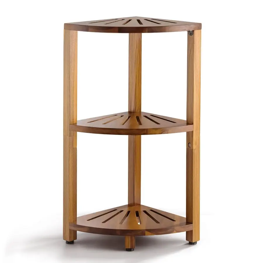 

Трехуровневая угловая полка для душа, деревянный органайзер для душа с противоскользящими ножками, водонепроницаемая и прочная угловая полка для ванной комнаты