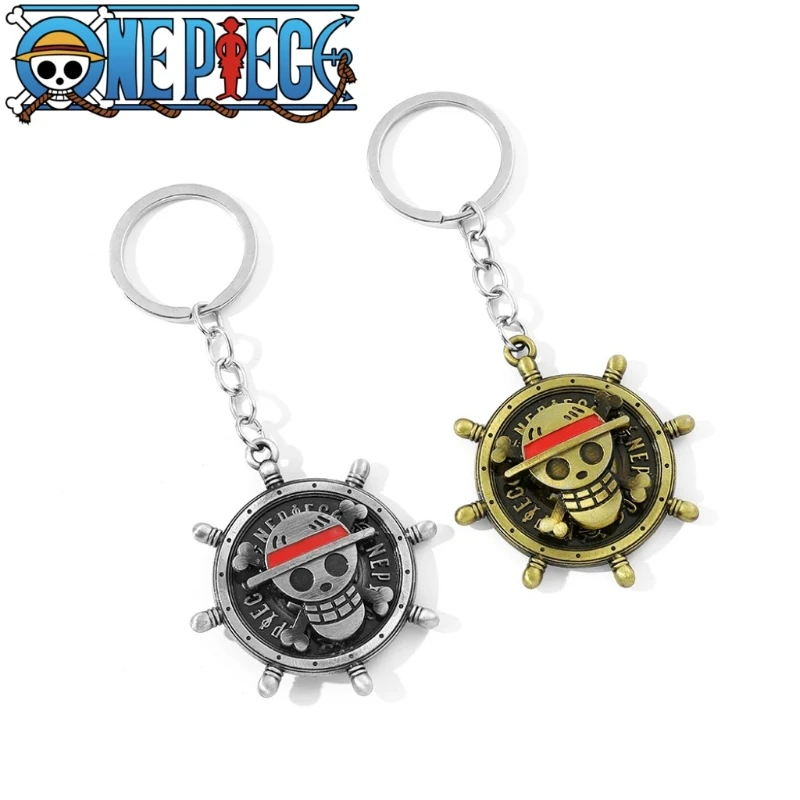 Porte-clés rotatif, breloque métallique emblème des Pirates du Chapeau de Paille de Luffy, pendentif crâne rotatif, cadeau