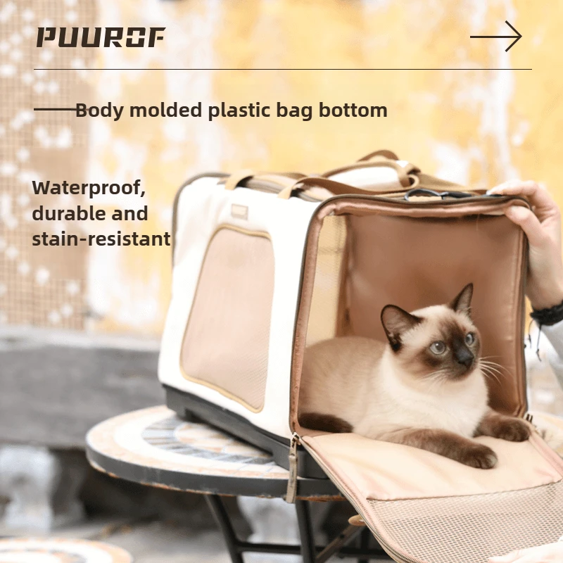 PUUROF plastic hard-bottom pet bag, large-capacity breathable pet outing handbag, portable storage, cat schoolbag, dog cross-bod