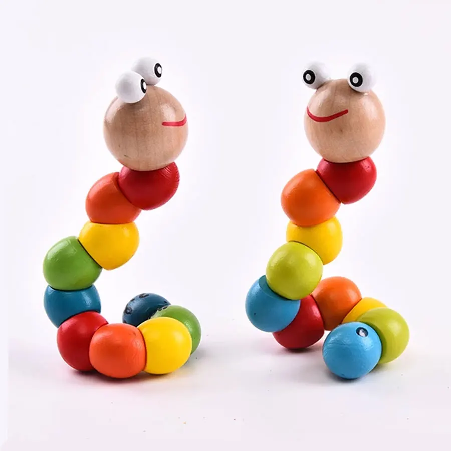 Children's Puzzle Toy Simulation Wooden Twisting Caterpillar Clock Tapping Piano Winding Beads Rainbow Tower Gift