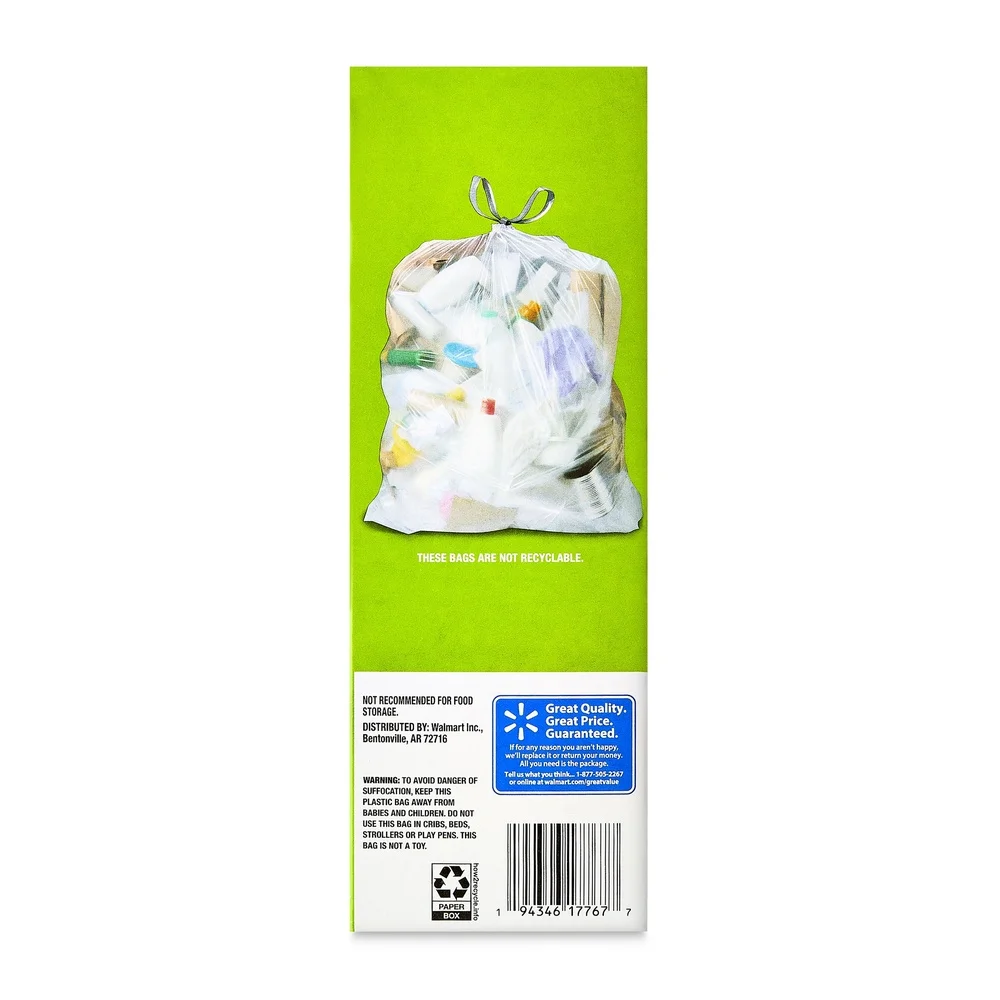 أكياس قمامة برباط شفاف سعة 30 جالونًا، عبوة من 20 كيسًا كبيرًا غير معطر، مقابض سهلة الحمل للاستخدام المنزلي في المرآب