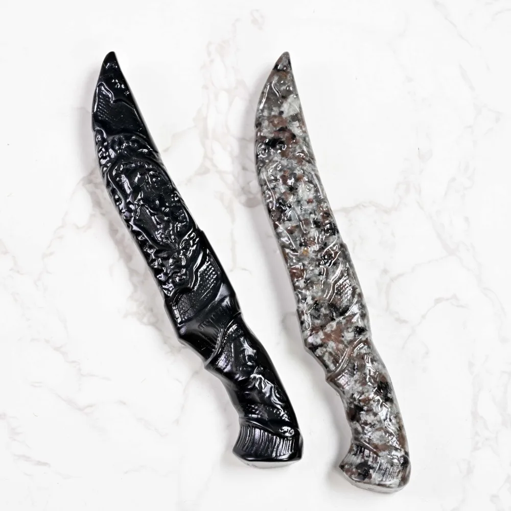 1PC Obsidian/ Yooperlite Knife Carving, Home Decoration, Gemstone Jewelry, Stone Engraving, Birthday Gift - Loose Gemstones - Image 6