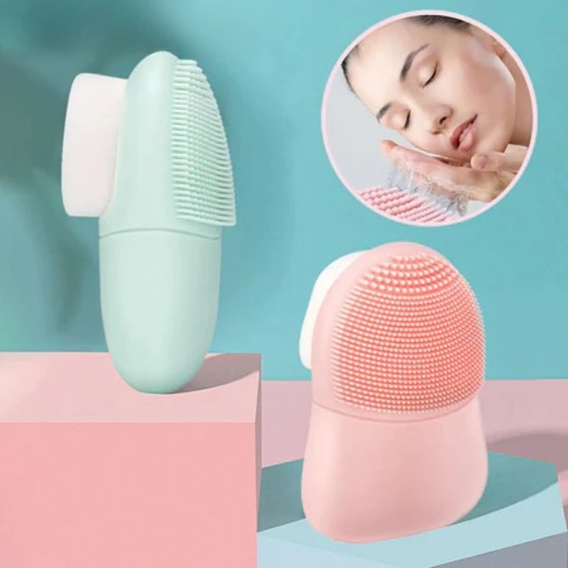 Doppelseitige Silikon-Gesichtsreinigungsbürste, manuelle Massage, Gesichtsreinigungsbürste, weiche Borsten, Tiefenreinigung, Peeling-Werkzeug