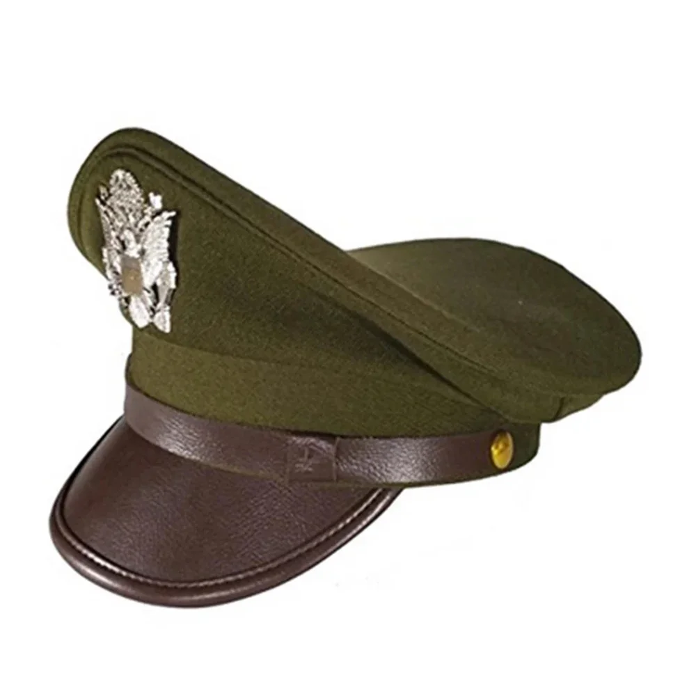 WW2 US Air Force Officer Military Hat Wide Brim Cap With Silver Color Eagle Badge