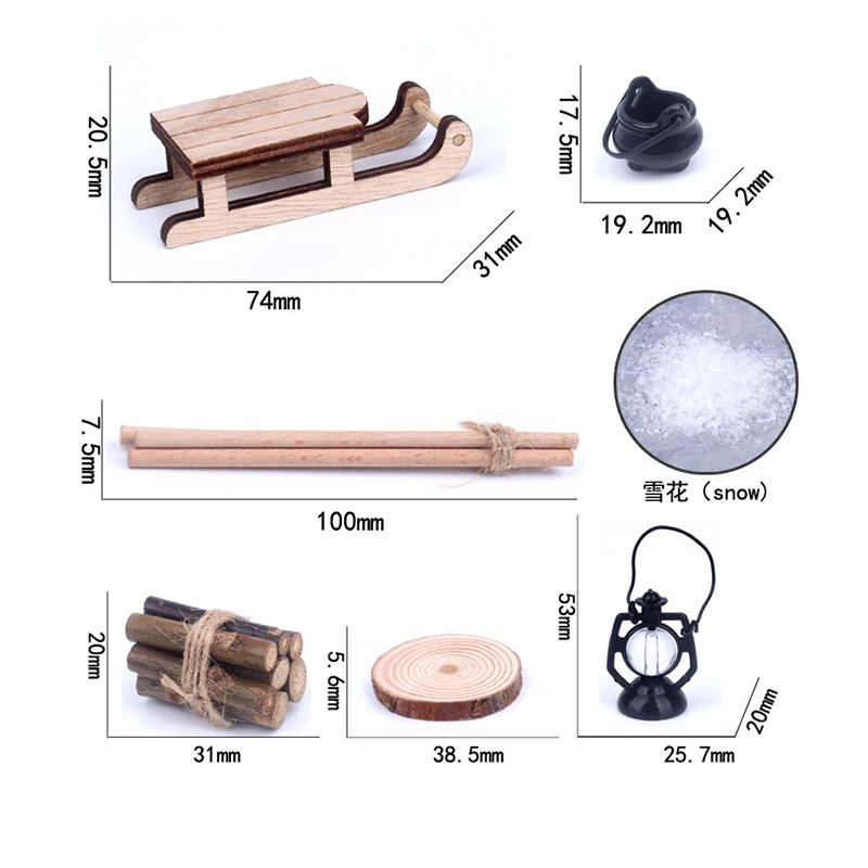 Juego de trineo en miniatura para casa de muñecas, modelo de trineo de Navidad, accesorios de decoración para casa de muñecas, juguetes de juego de simulación para niños, 1:12