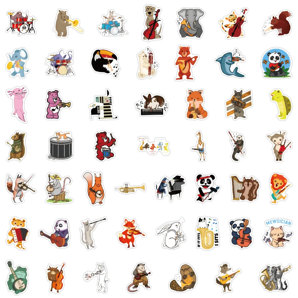 100PCS Animal Band Graffiti Stickers Cartoon Musical Instruments Cute Decorative Phone Case Laptop Waterproof Stickers Kids Toy