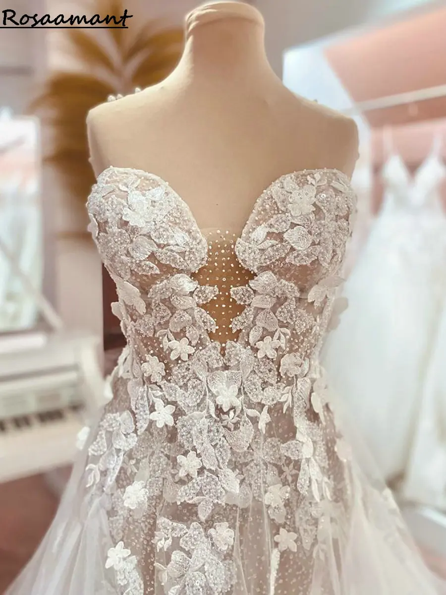 Glitter Crystal Illusion Sleeveless A-Line Wedding Dresses Floral Appliques Lace Country Boho Bridal Gowns