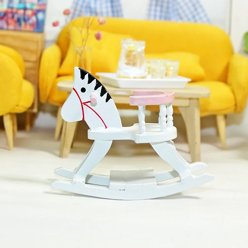 1/12 Dollhouse Miniature Accessories Mini Wooden Horse Chair Simulation Furniture Model Toy for Doll House Decoration