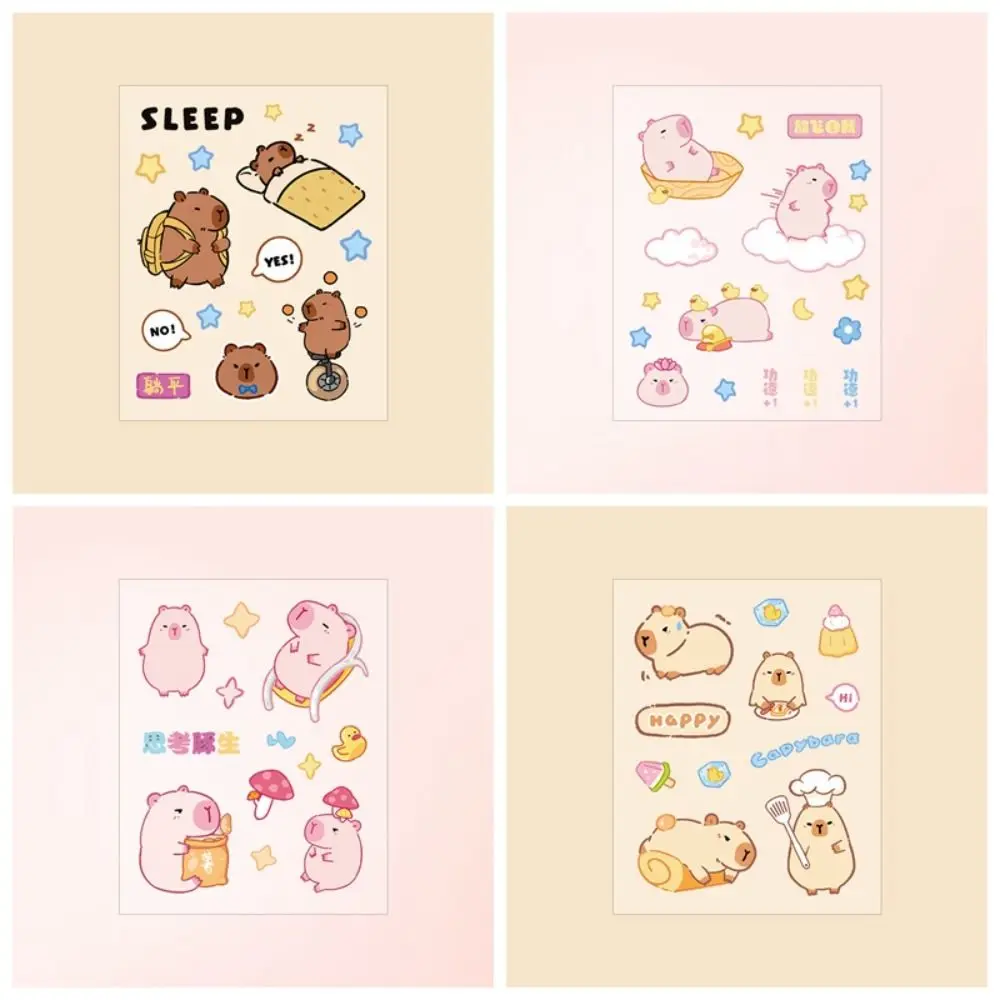 20 Pcs/Bag DIY Toy Kawaii Pink Capybara Stickers Funny PET Notebook Sticker Creative Waterproof Cartoon Poster Phone