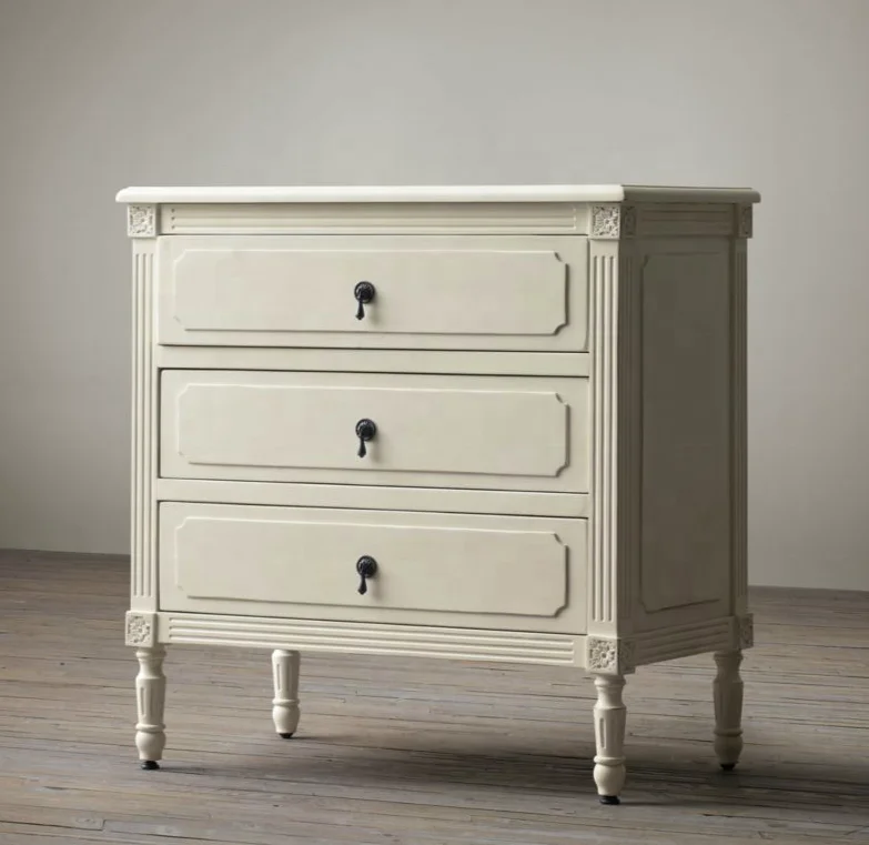 * American Country Solid Wood Retro Bedside Table Bedroom Furniture Three Drawer Bedside Table