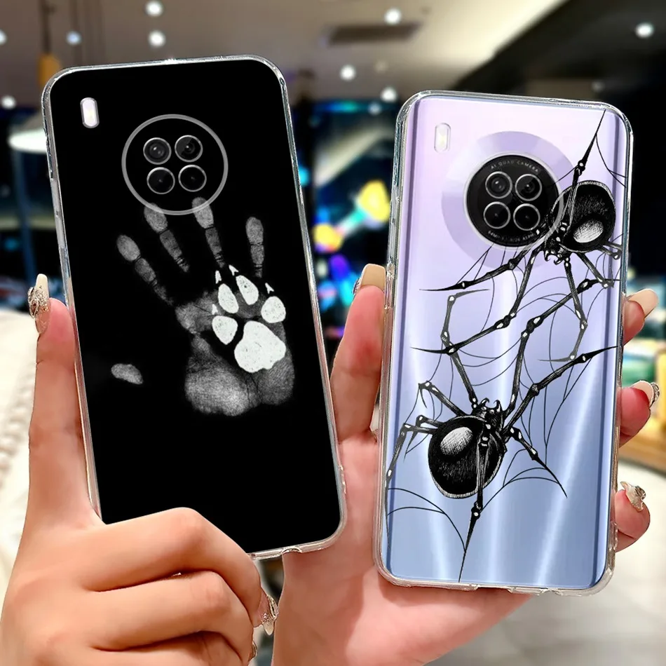 For Huawei Y9a Phone Case Nova Y9a FRL-L22 FRL-L23 Elegant Floral Cat Painted Soft Silicone Transparent TPU Cases