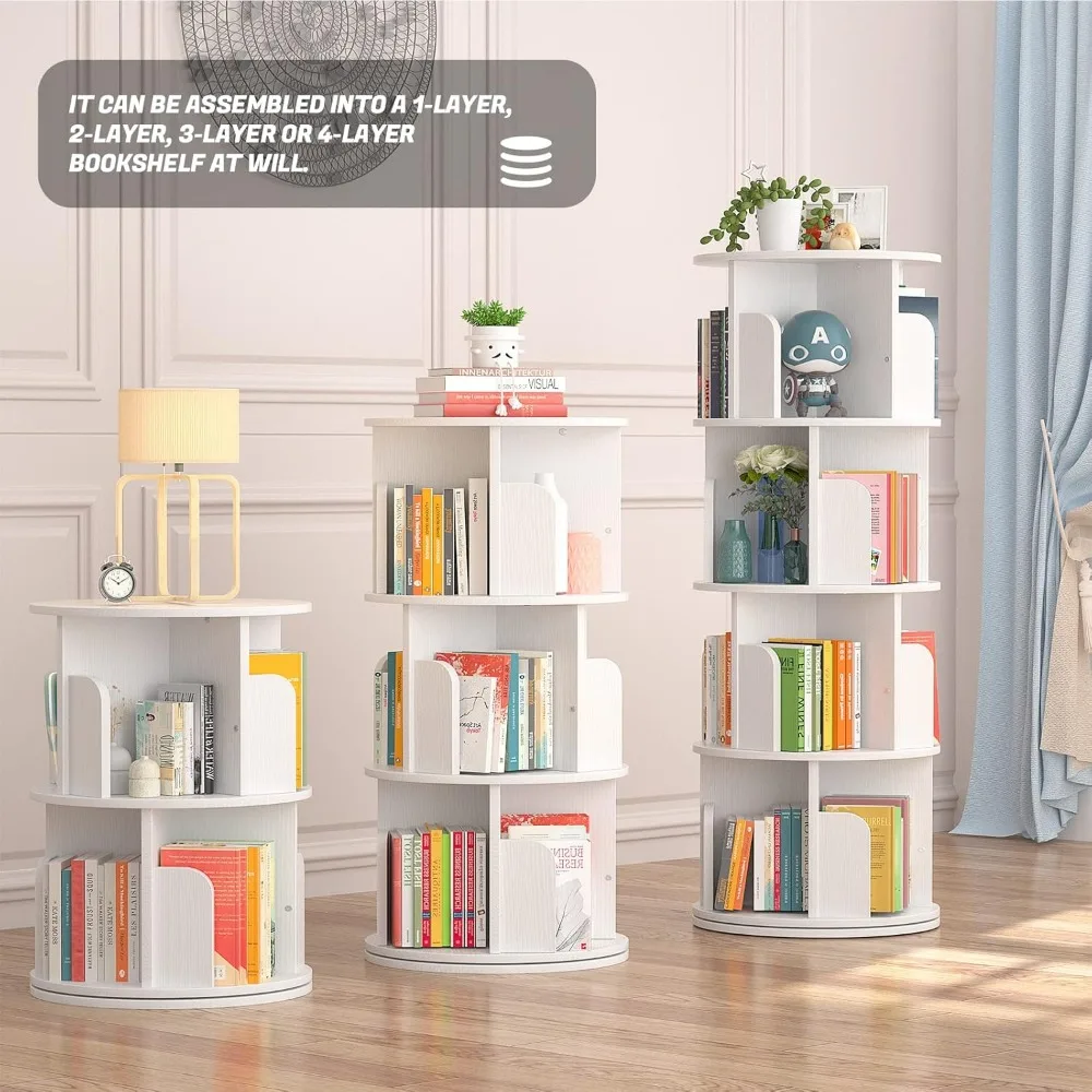 Aheaplus Rotating Bookshelf, Small Corner Bookshelf for Small Space, 360 Display 4 Tier Floor Standing Bookcase Storage Rack