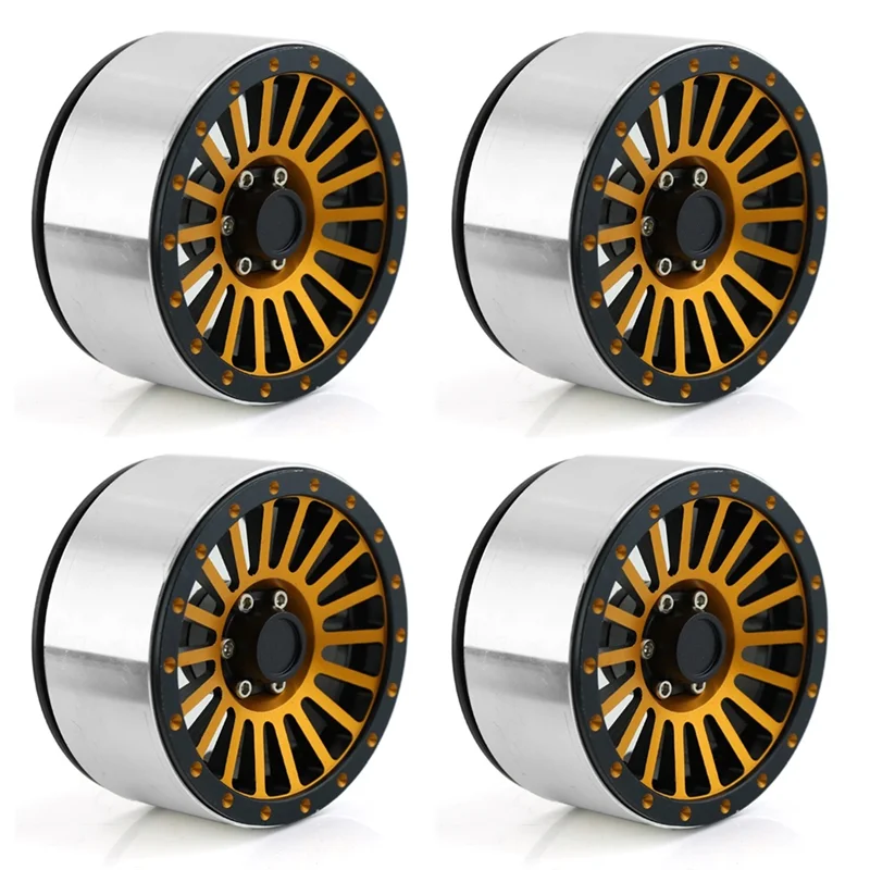 4Pcs 2.6 Inch Metal Beadlock Wheel Rim Hub for 1/8 1/10 RC Crawler Car Axial SCX10 Wraith RR10 Capra TRAXXAS TRX4,Yellow