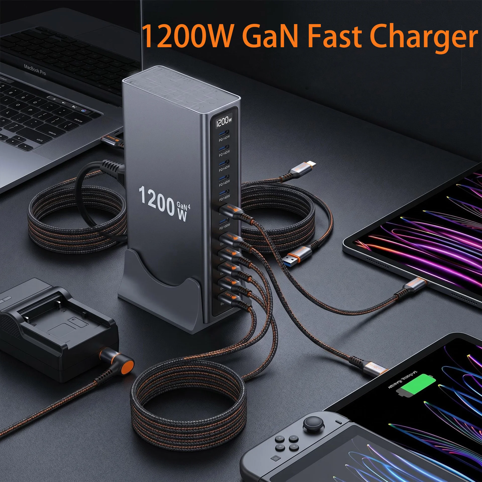 1200W GaN Desktop Fast Charging with Digital Display PD3.1 USB C 12-Port Fast Charger Station Adapter Hub for Mobile & Tablets