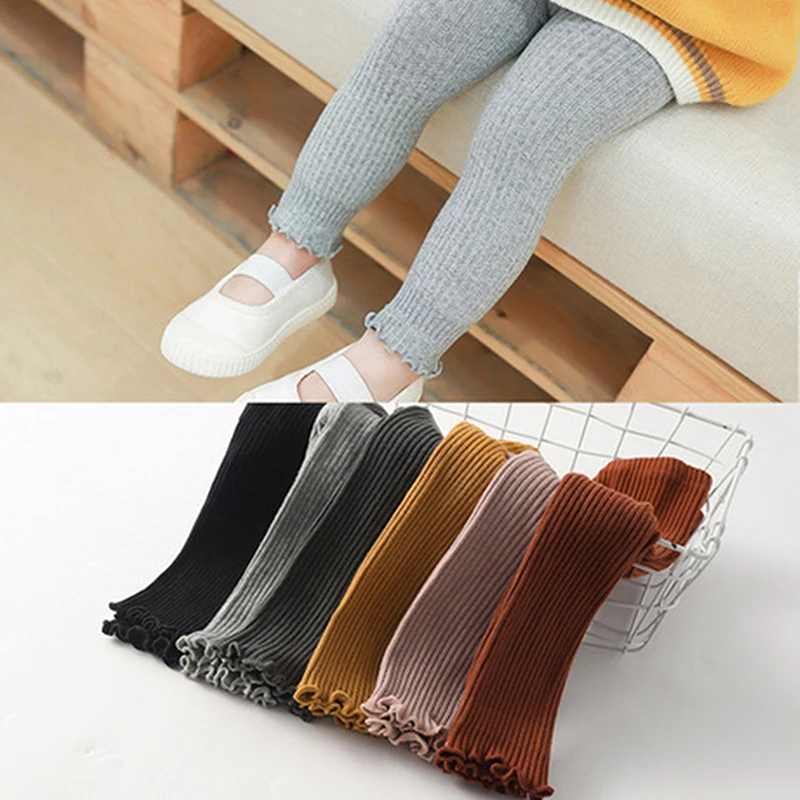 Baby Pants 2023 Knitted Candy Color Bottoms Outfits Toddler Girls Ribbed Leggings Striped Casual Trousers Infant Kids Leggings