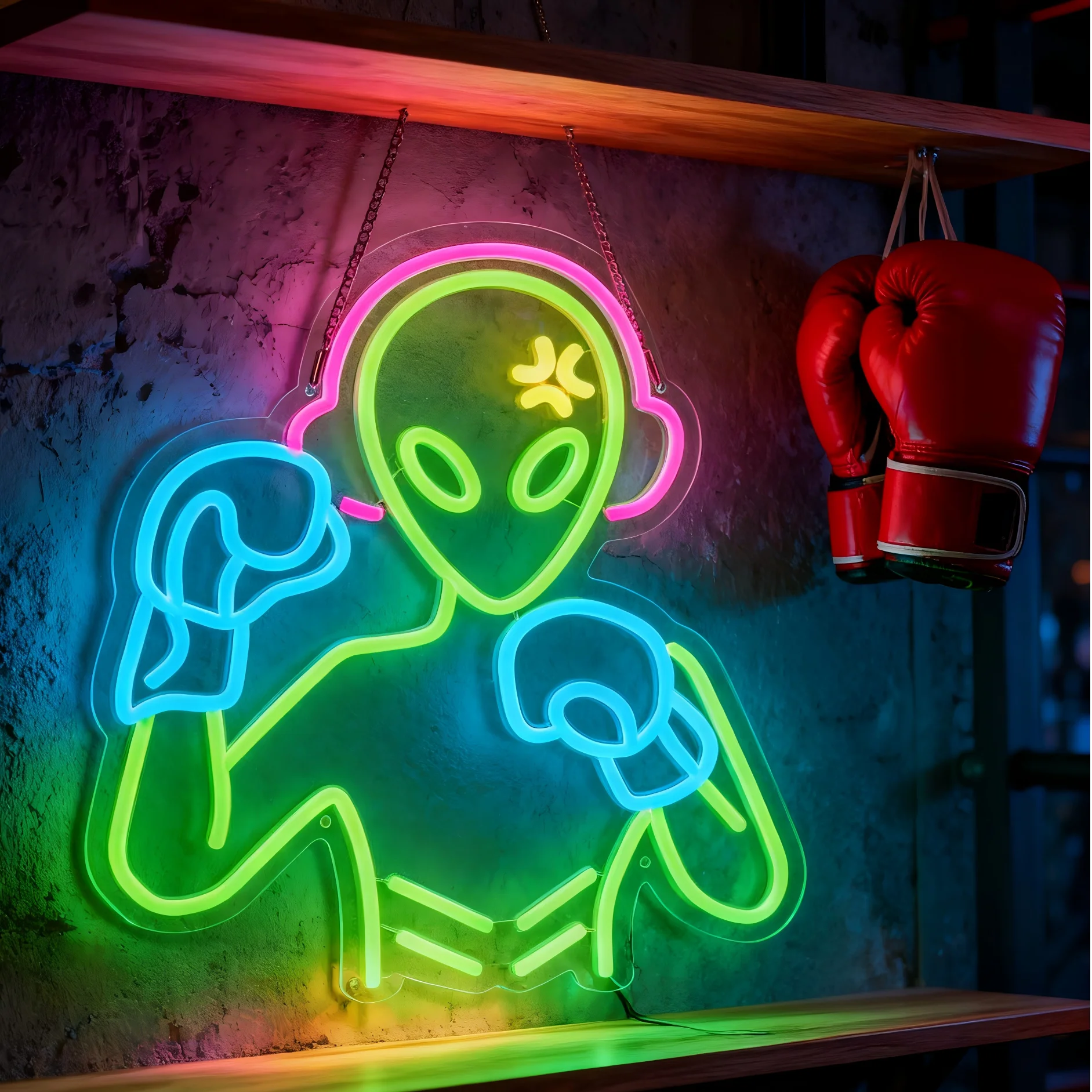 الملاكمة الأجانب النيون تسجيل USB عكس الضوء LED ضوء النيون تسجيل لعبة غرفة نوم بار حفلة صالة الألعاب الرياضية الملاكمة حلقة جدار ديكور الهدايا #3