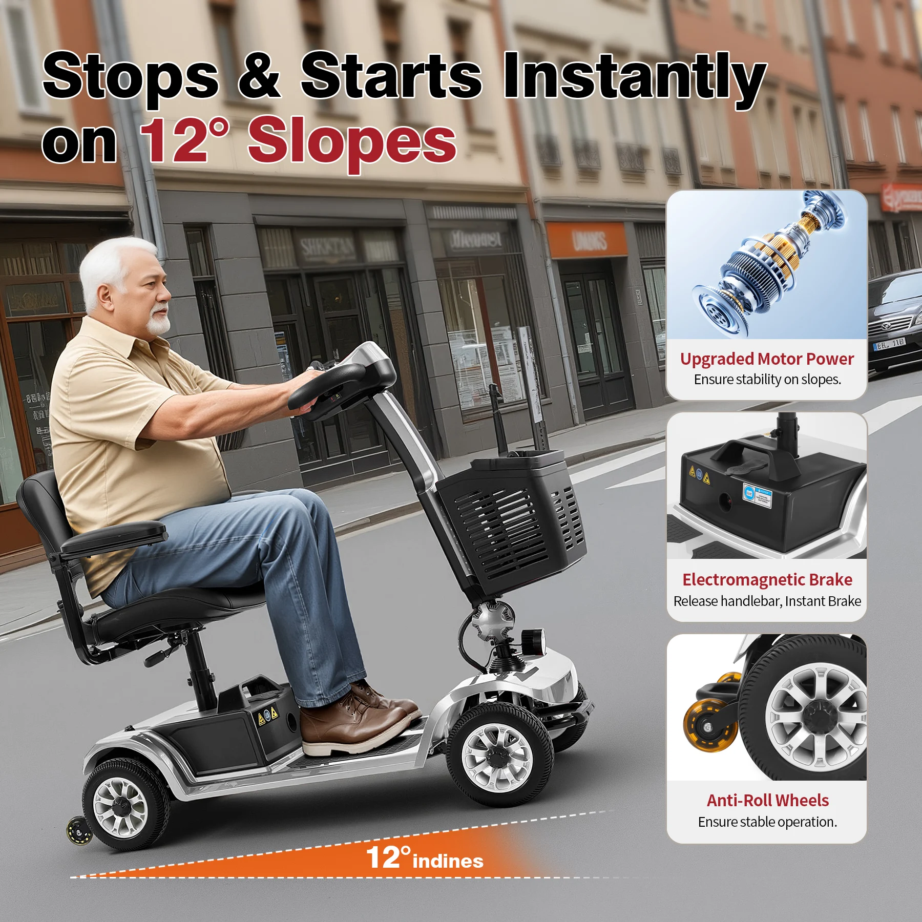 

20AH Removable Battery 4 Wheels Electric Mobility Scooter Unificare Silver Heavy Duty Anti-Roll Stable Mobility Scooter Long Distance Travel Portable Electric Scooter for Elderly Disabled Adults Home Outdoor Shopping Travel