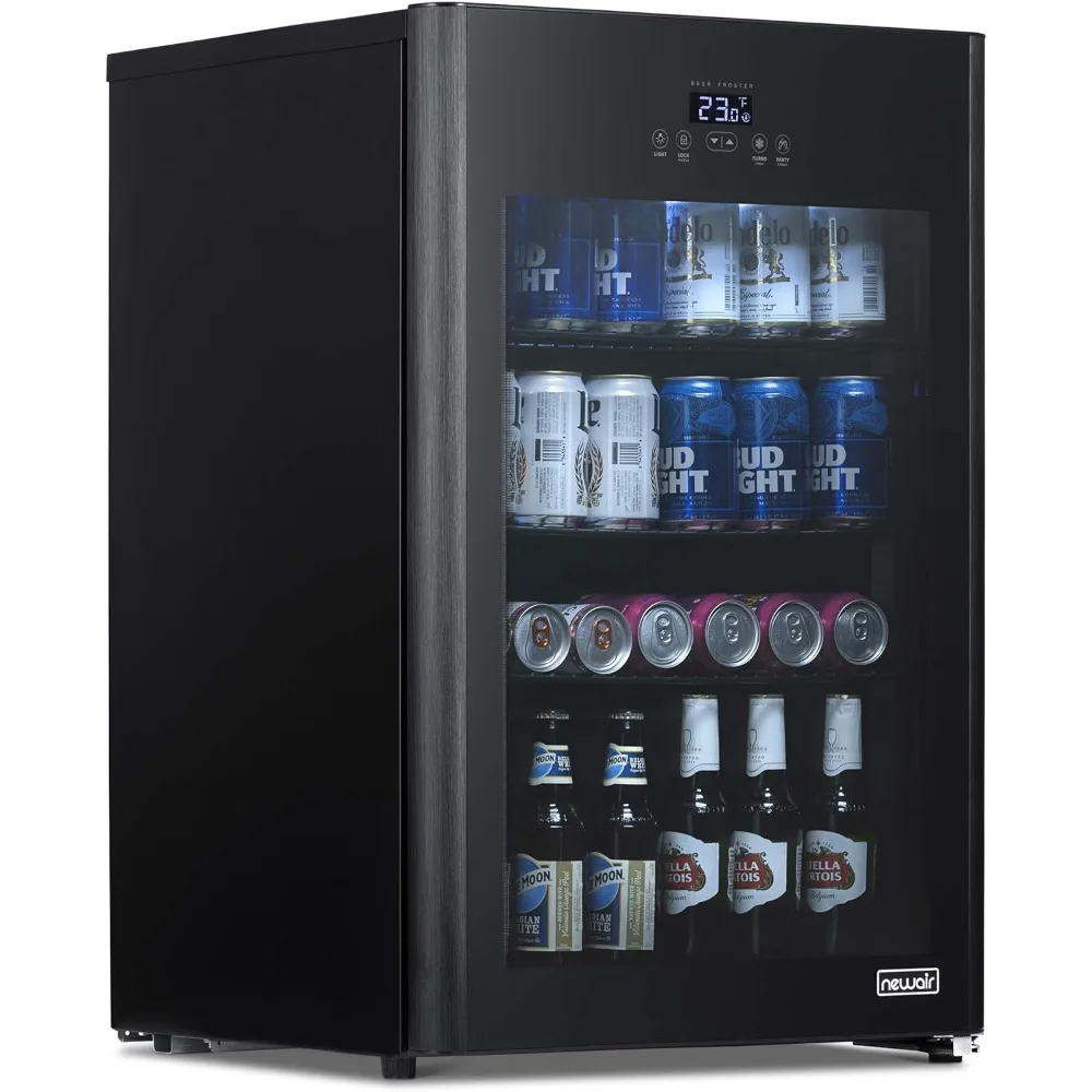 

Mini Fridge, Small Drink Dispenser Machine, Freestanding Beer Freezer, Refrigerator and Cooler in Black - Frosts Drink to 23F