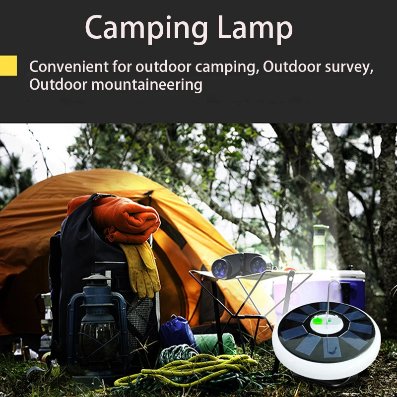 Portable Solar LED Camping Light, Controle remoto, Tent Lantern for Outdoor Camping, Luz recarregável de emergência para churrasco Hiking, Novo