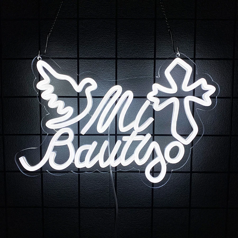 Mi Bautizo LED Neon Sign Wall LED USB-Powered Easy Wall-Mount Hanging Decor for Parties Home with Accessories Neon Lighting Sign