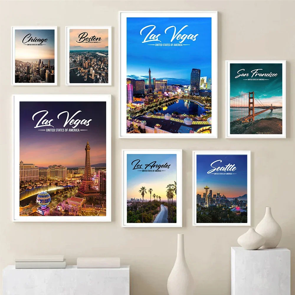 American City Travel Poster Prints For Living Room Home Decor Los Angeles New York Chicago Landscape Canvas Painting Wall Art