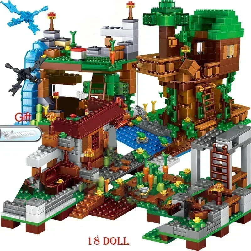 Hot Toys NEW MinecraftINGlys Send Flying Dragon For Building Blocks Mountain Cave Light Village Warhorse City Tree House Toys