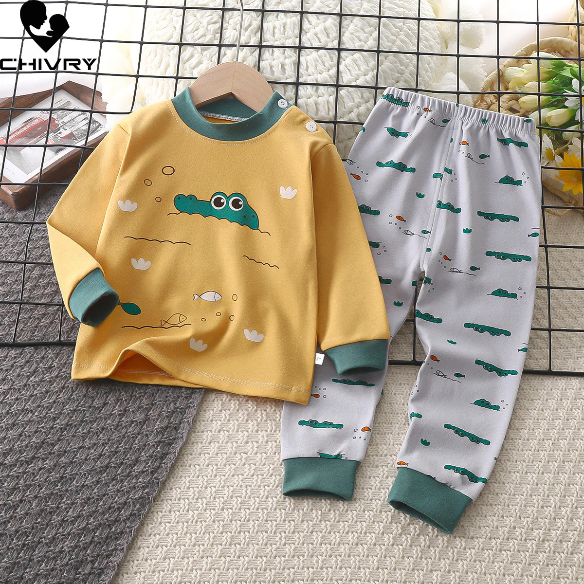 New Kids Boys Girls Pajama Sets Cute Cartoon Long Sleeve T-Shirt Tops with Pants Toddler Baby Autumn Winter Sleeping Clothes