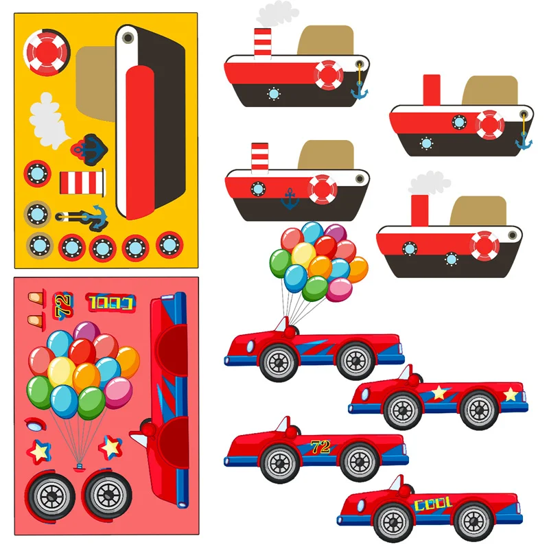 Cartoon Engineering Vehicle Puzzles Stickers For Children Kids Toddlers Freely Paste Assemble Ships Spacecraft Cars DIY Stickers