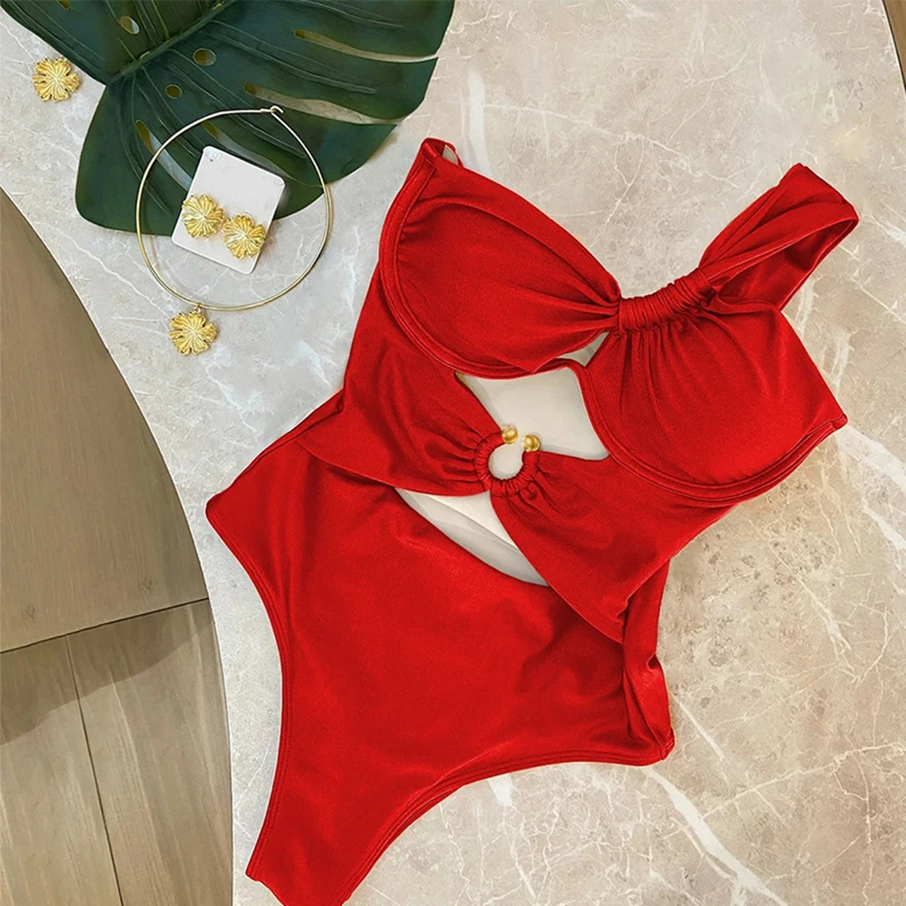 Bikinis Sexy Push Up Bikini Set One Shoulder Swimwear Hollow Out Biquini Solid Swimsuit Summer Brazilian Bathing Suit Beachwear