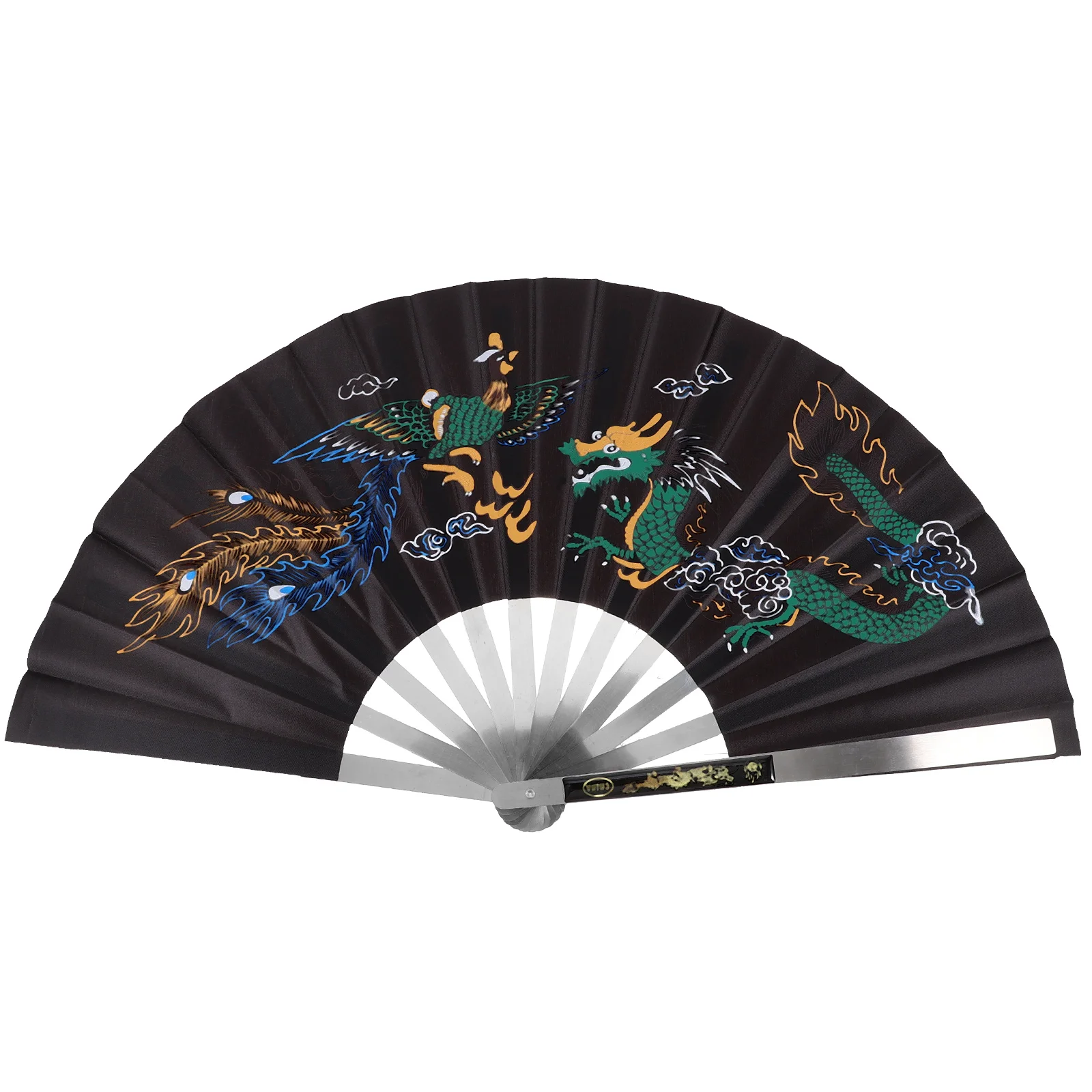 

Dragon and Phoenix Peony Fan Metal Hand Silk Held Foldable Traditional for Decor Dancing Wedding