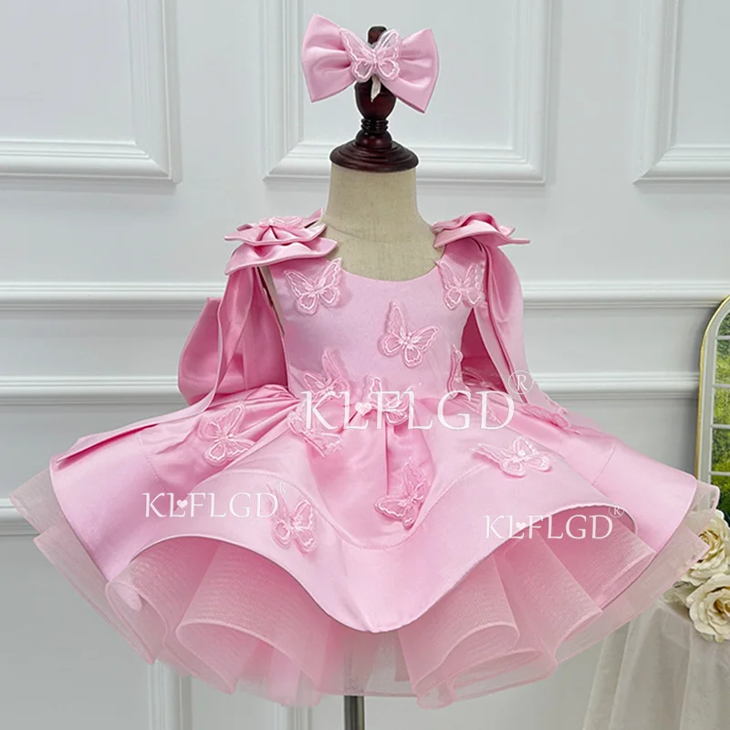 

pageant dresses for toddler girls gorgeous elegant pink satin butterfly high-end Christmas party dress suitable for 0-8 year old
